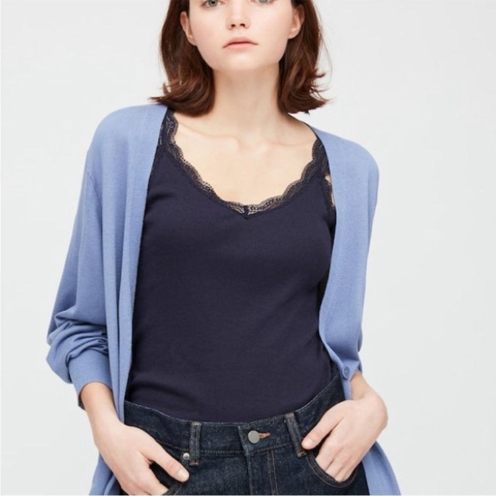 T. Babaton Navy tank with lace detail